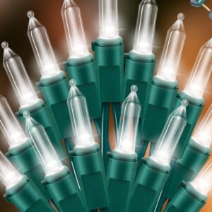 10M 100 LED White Christmas Lights, GC White Light 110V Flat Plug, Green Wire