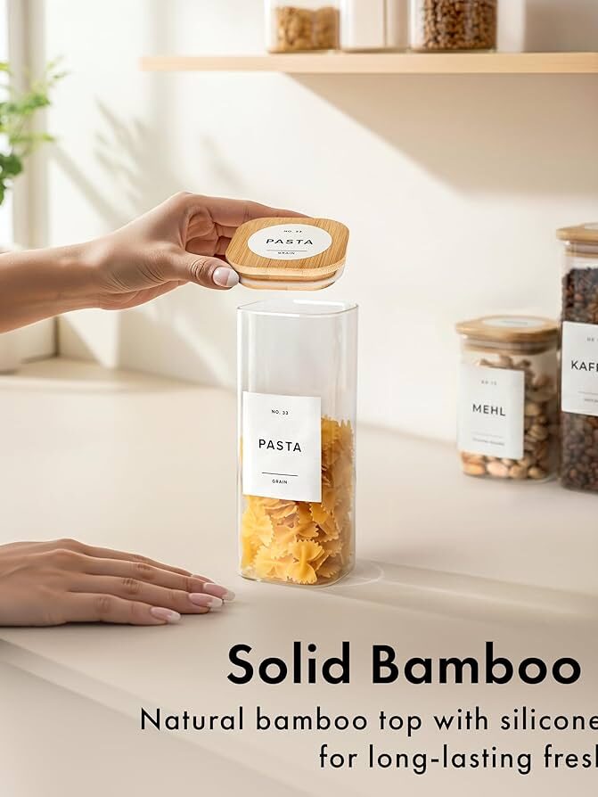 2pc 11oz Stacked Sq Glass Cont W/Bamboo