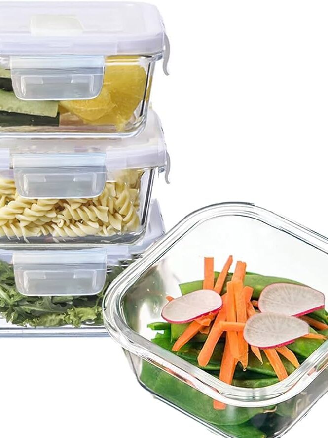 2pc 27oz Stacked Square Glass Container