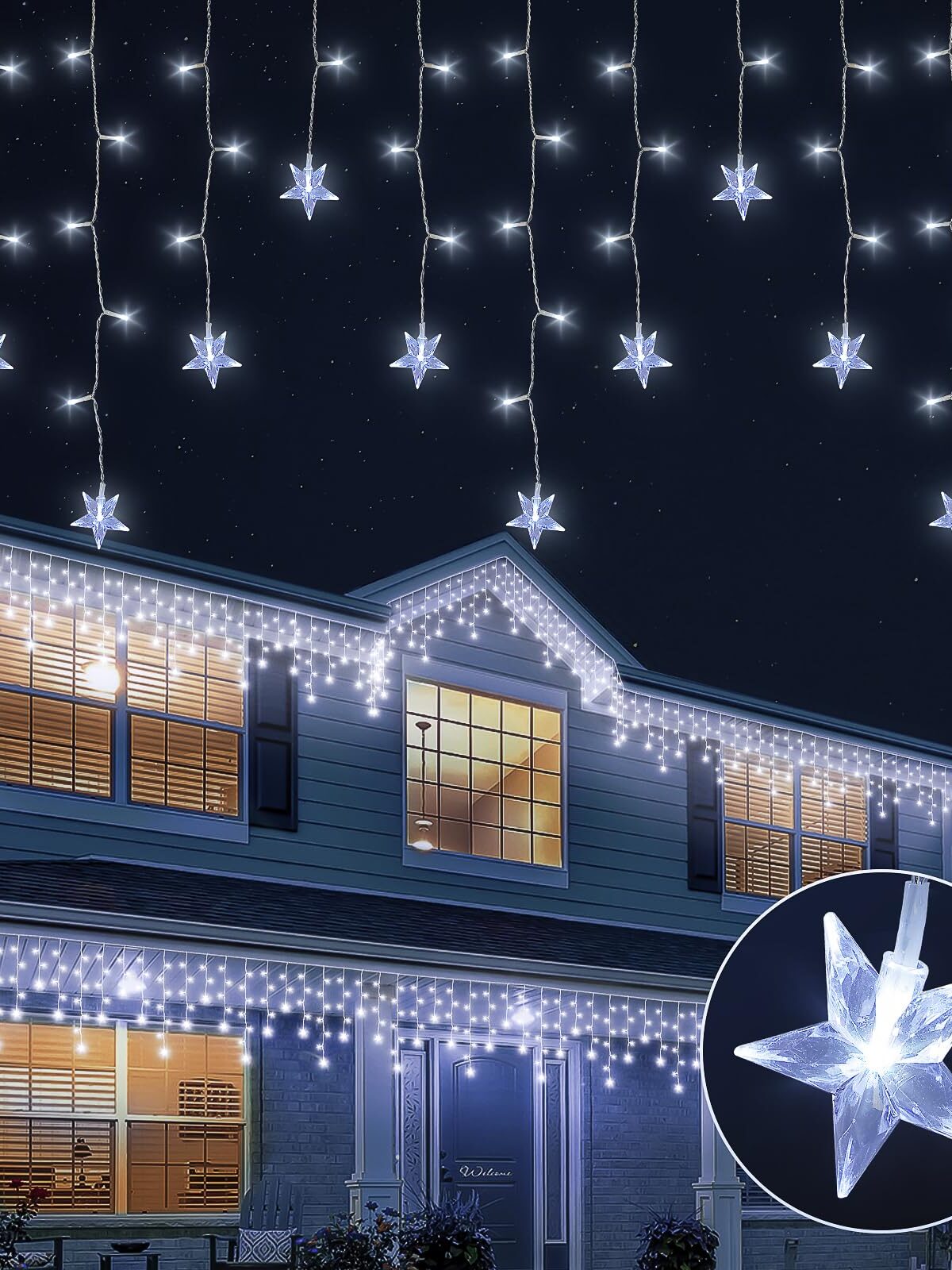 3M16 Hanging 96 LED Icicle Lights Clear Wire 8 Function Control