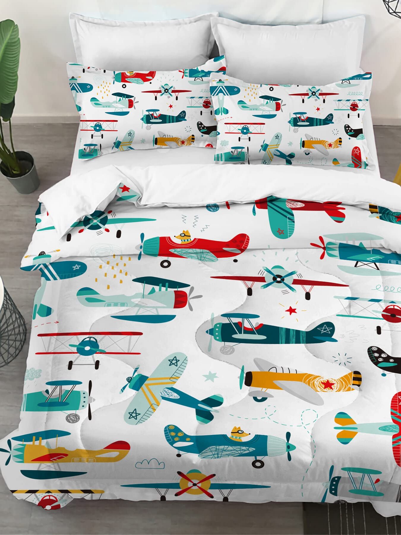 4pcs Kids Comforter Set Twin-Planes