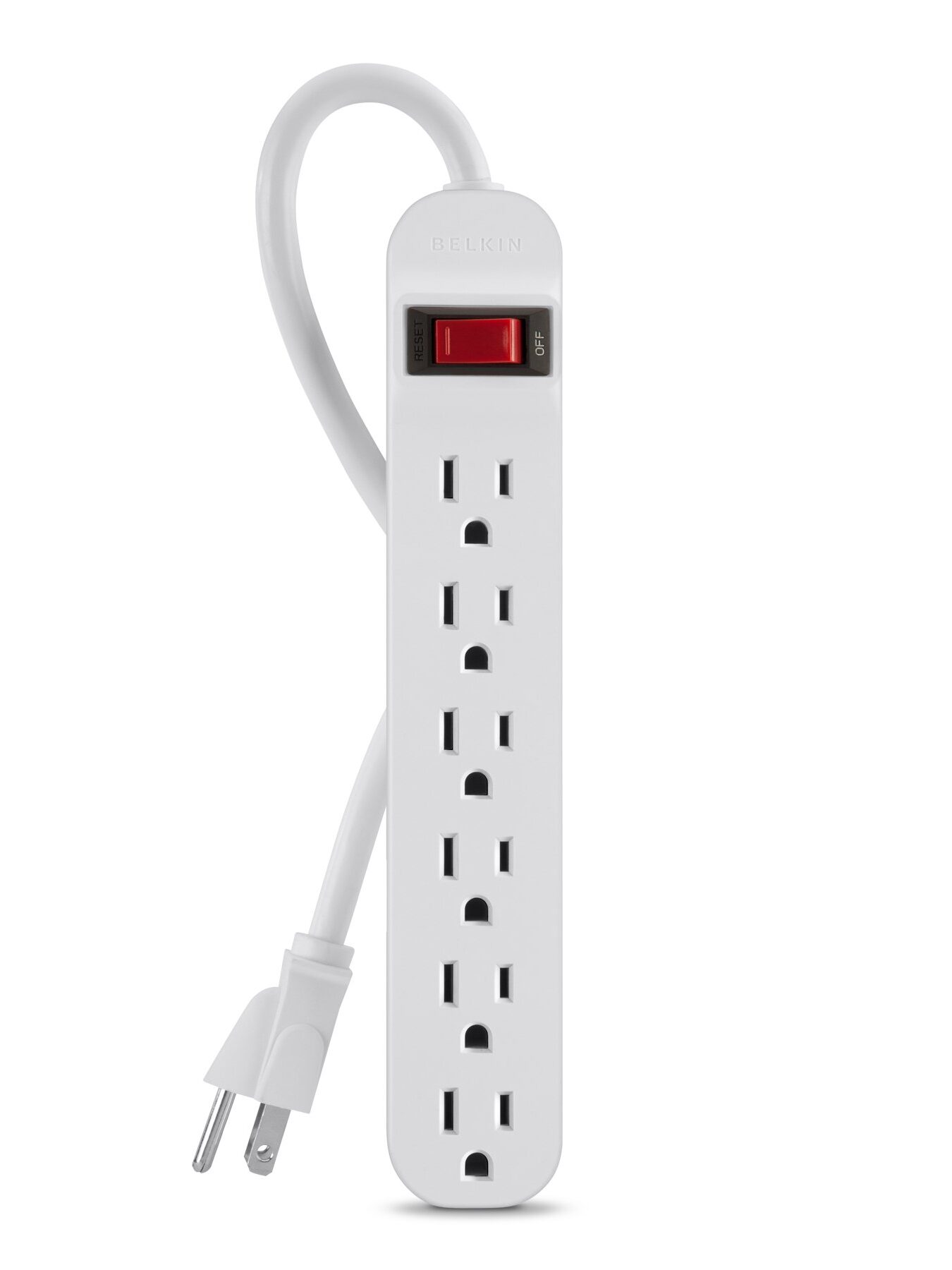 6 Outlet Power Strip-White/Black/Green