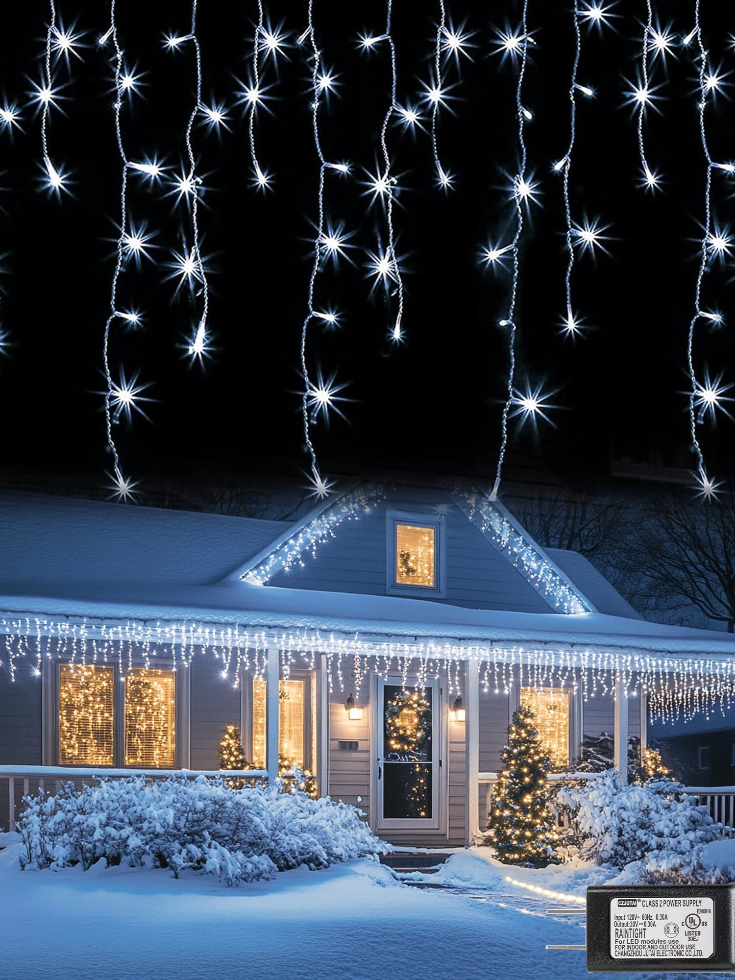 9M48 Hang Color 288 LED Icicle Lights,CC Wire, Color, Clea