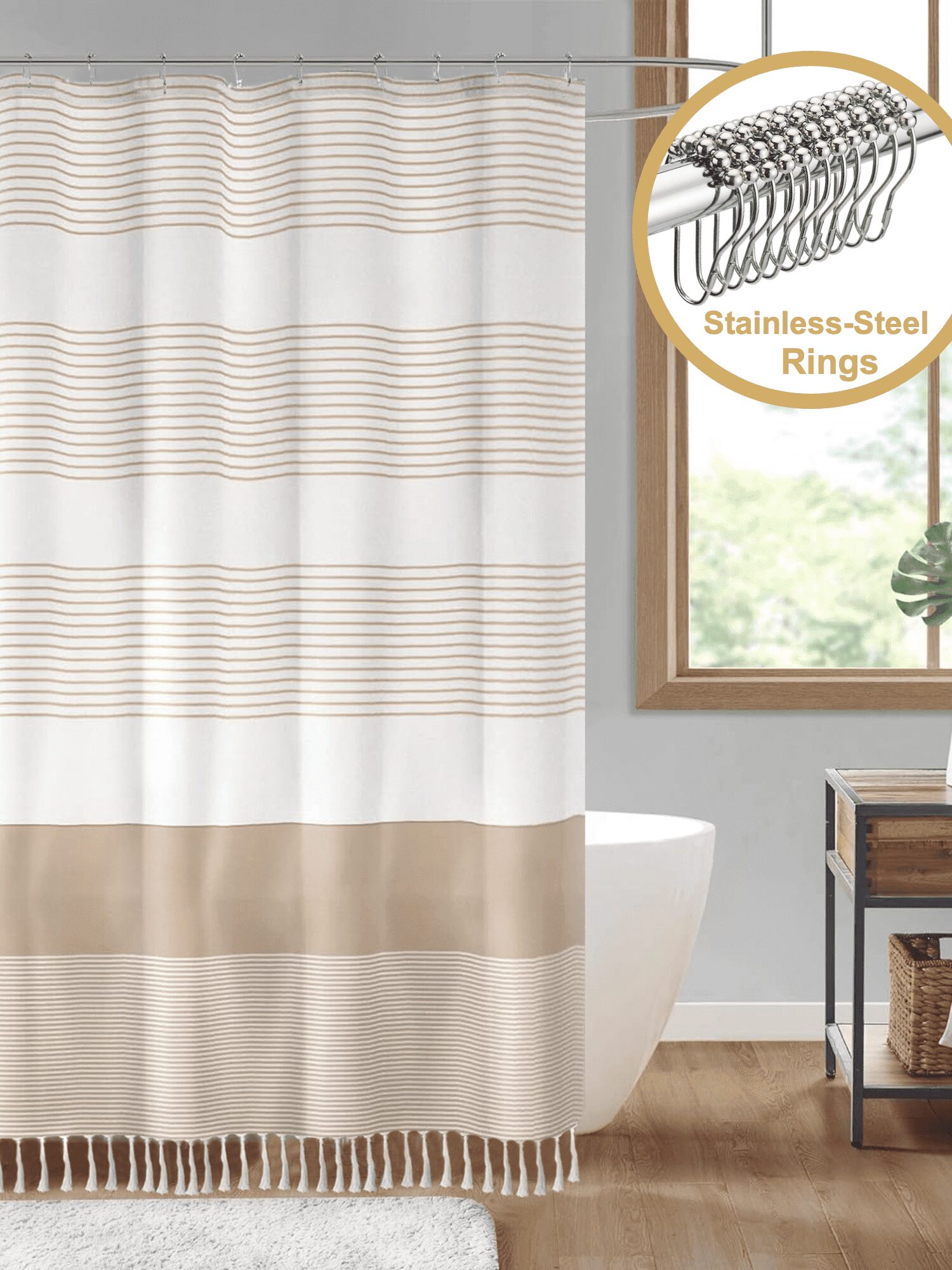 Akron 13pc Fabric Shower Curtain Set Metal Hooks