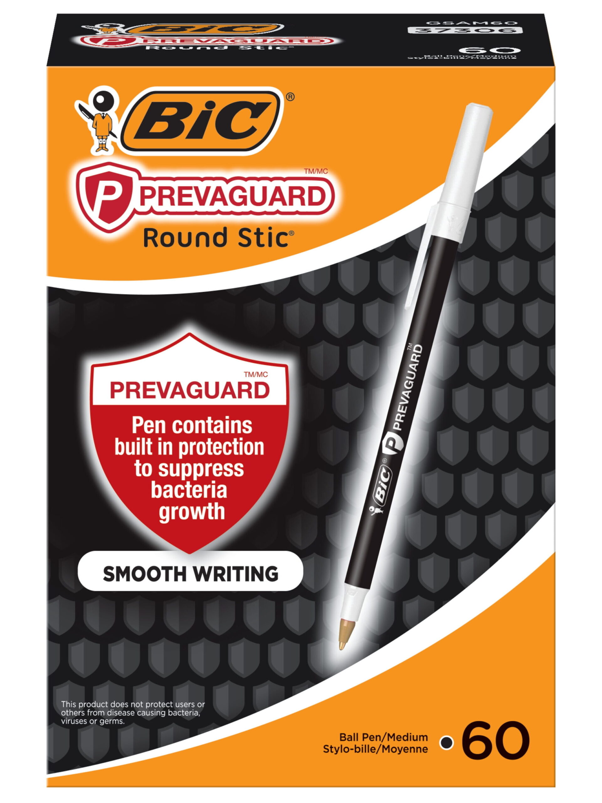 Bic Prevaguard Round Stic Black Ballpoin Pens 60pk