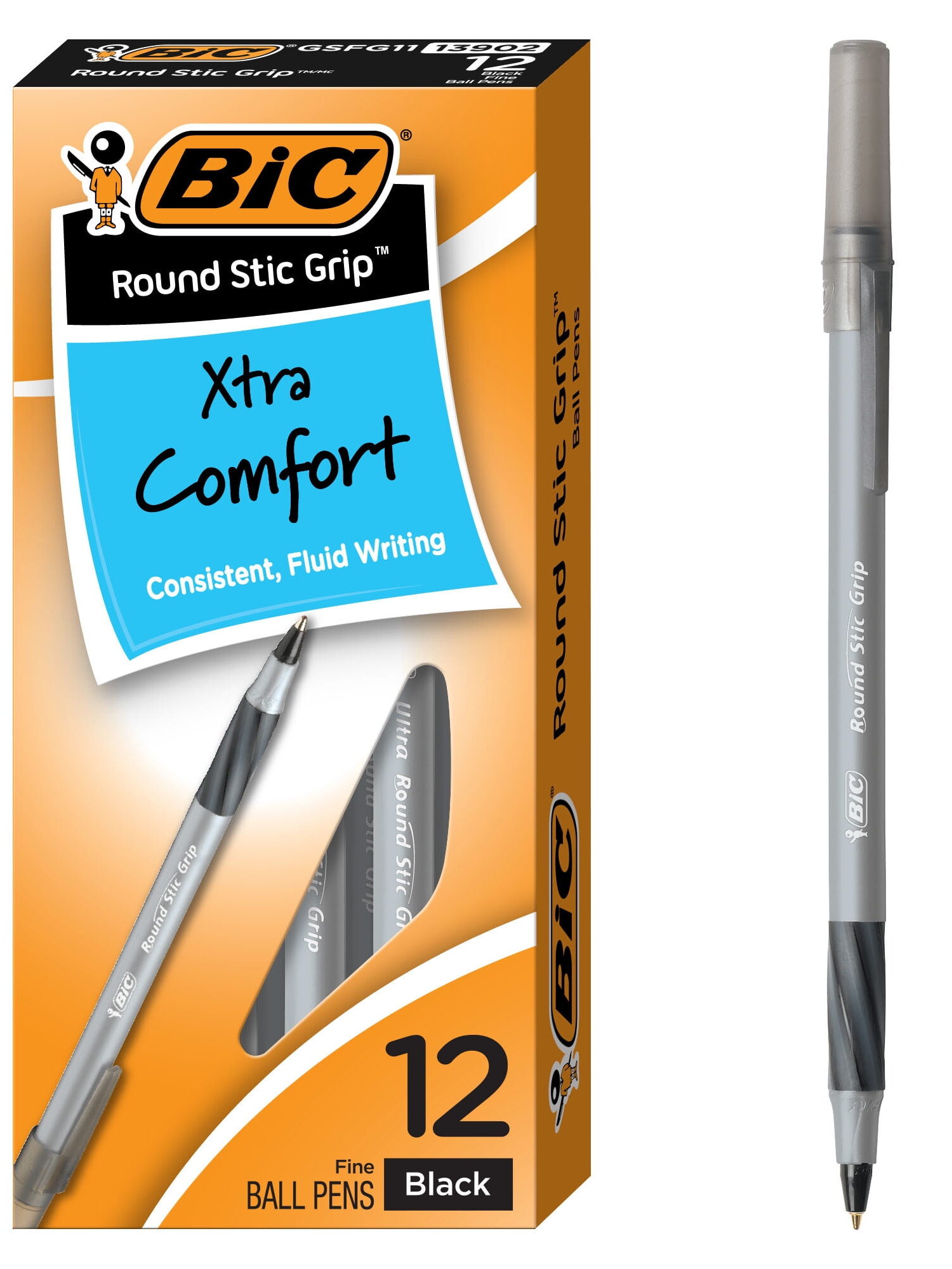 Bic Round Stic Grip Xtra Comfort Black P 24 pk