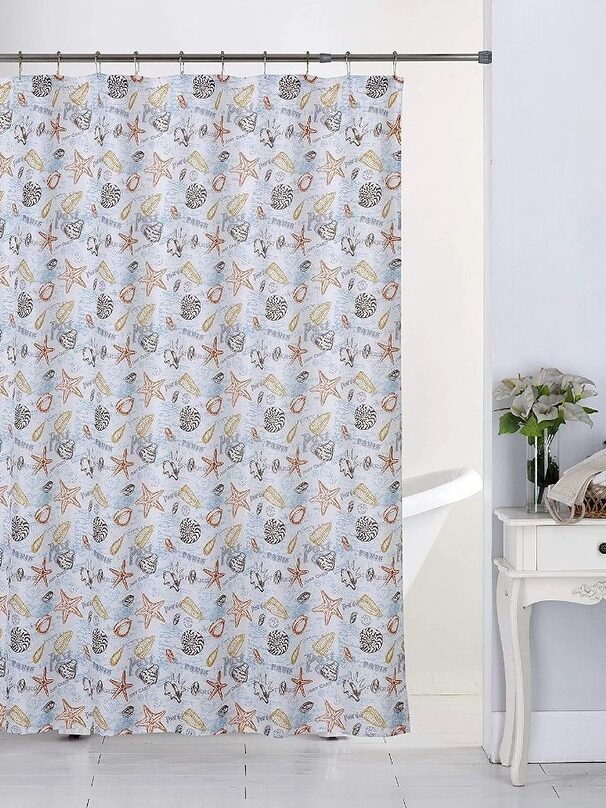 Canvas 13pc Shower Curtain W/Hooks Roller Hooks
