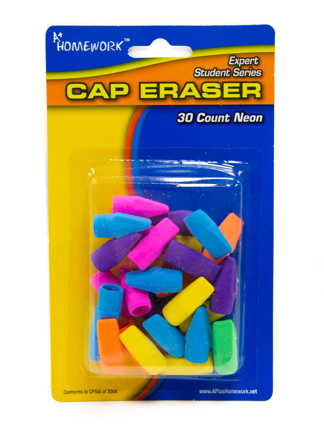 Cap Erasers, Assorted Colors 30-Pack 48 CASE