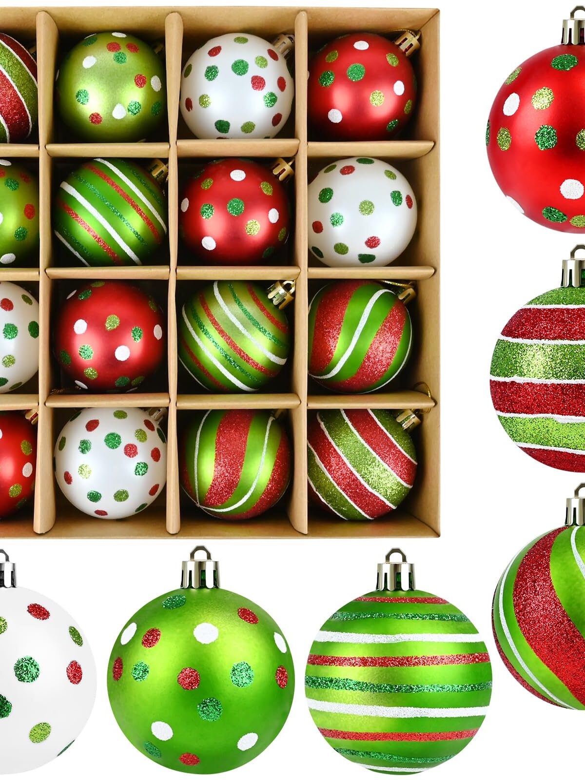 Christmas Ball 16pcs Gift Box, Green-Red