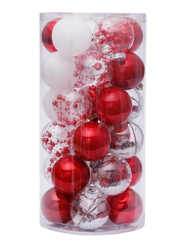 Christmas Ball 30pcs PVC Box-Red-White 6cm