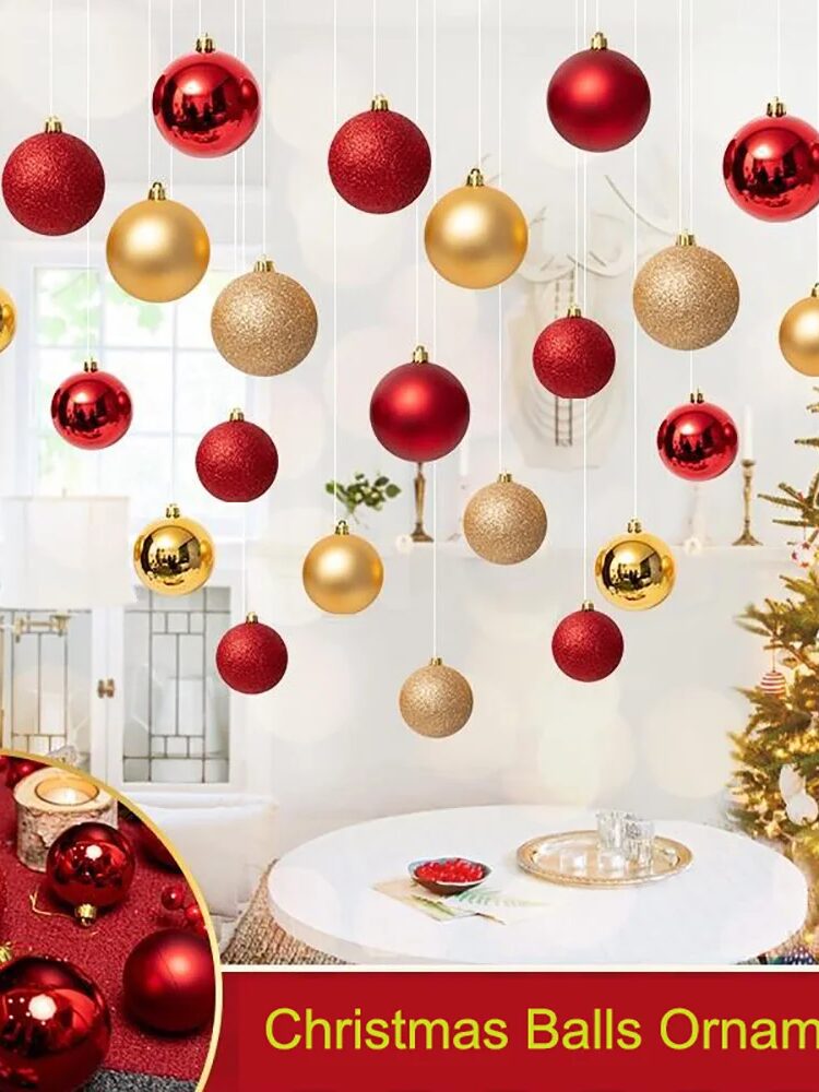 Christmas Ball 30pcs PVC Box-Red-White & Gold 6cm