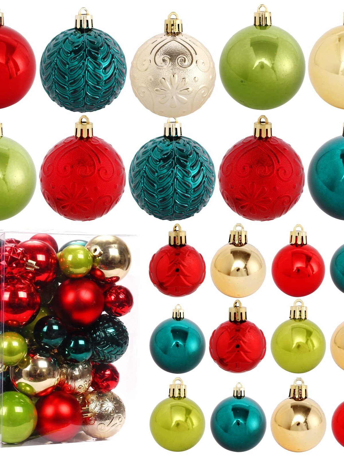 Christmas Ball 40pcs Gift Box-Red-Gold & Green 6cm