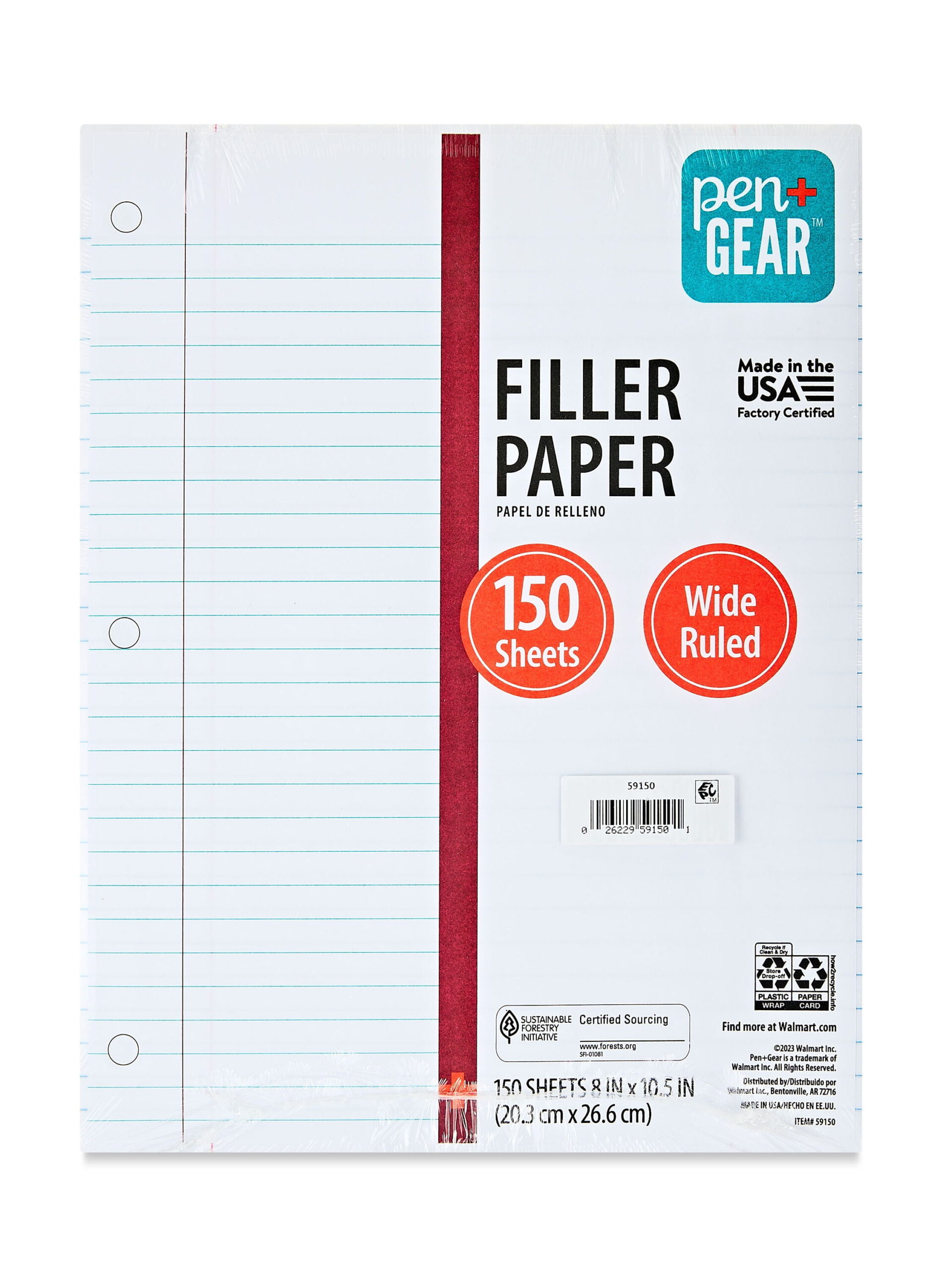 Filler Paper, WR 150Sheets 10.5"x8" 10.5"x8" WR FillerPaper 150 Sheets