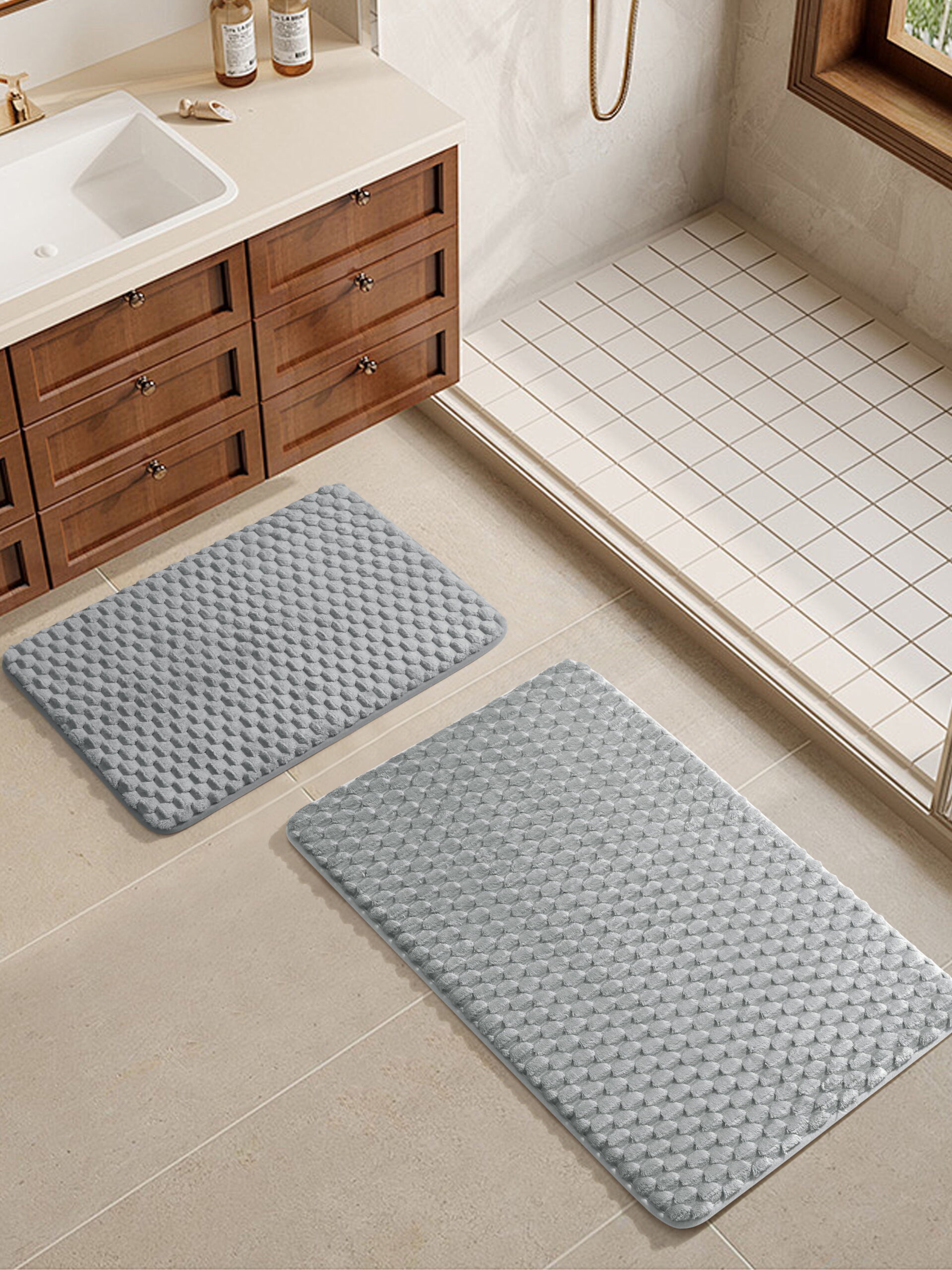 Freda Silver 2pc Bath Rug Set 20x32"+17x