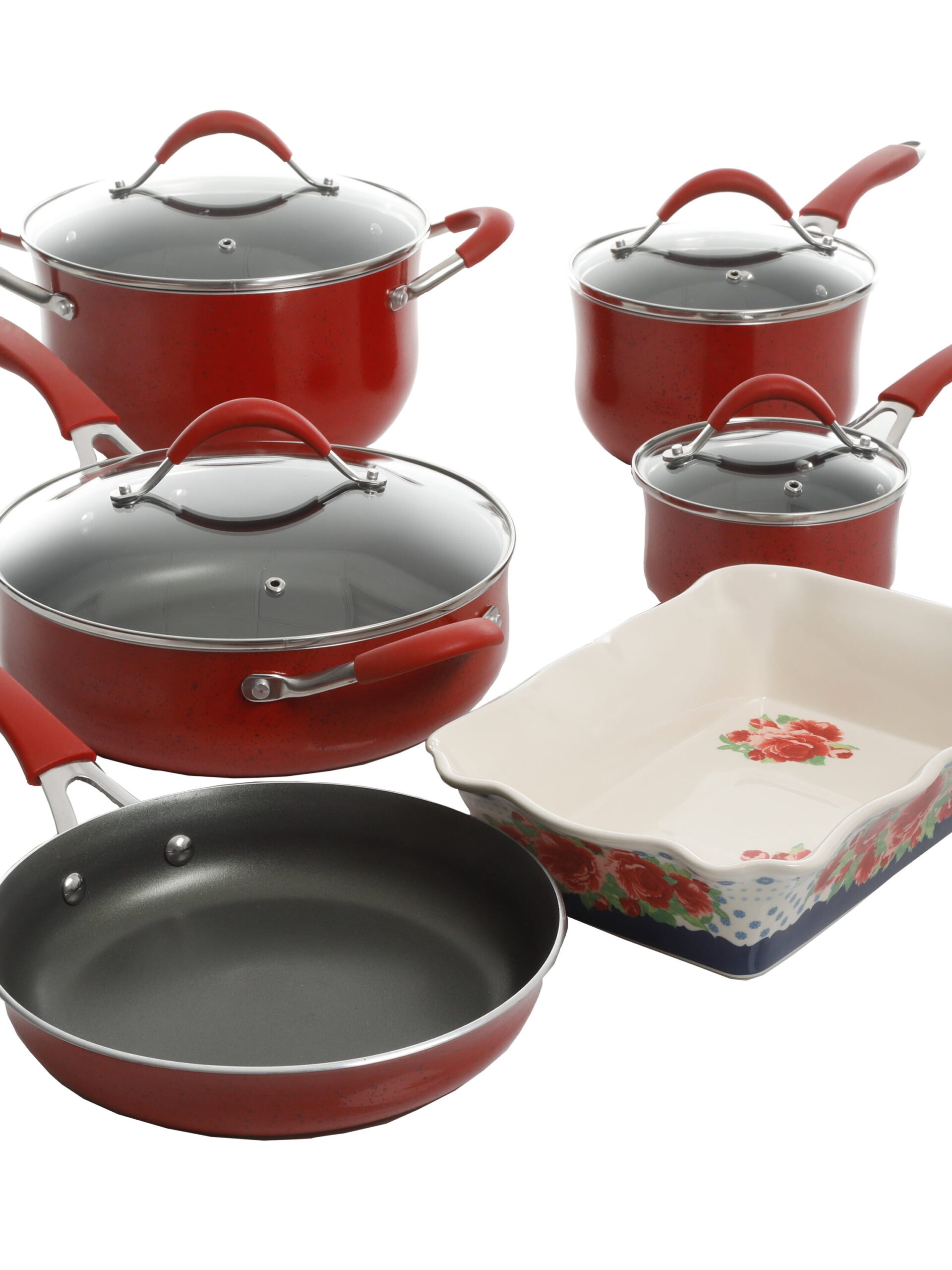Gibson Pioneer Woman Vintage Speckle Red Pot Set 10pcs