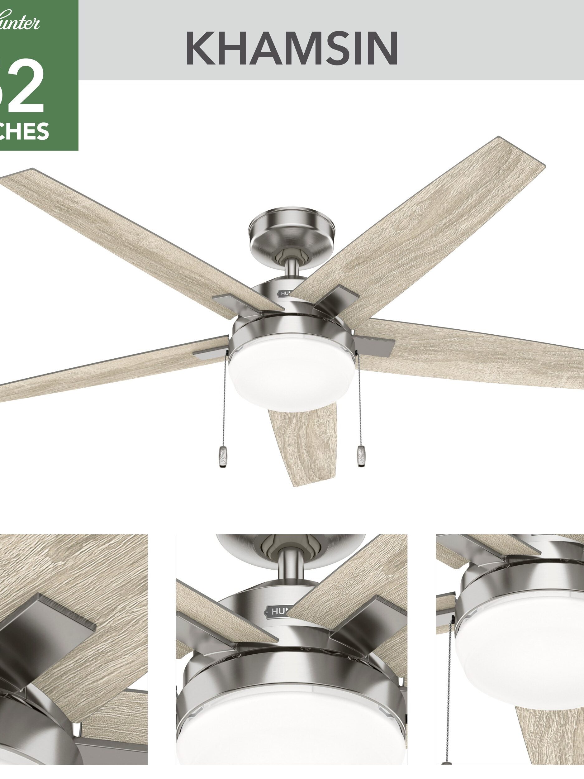 Hunter Khamsin 52'' Brushed Nickel LED