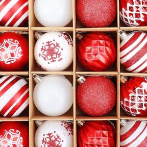 NEW Christmas Ball 3-6cm-16pcs Gift Box Red & White
