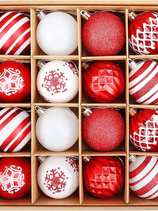 NEW Christmas Ball 3-6cm-16pcs Gift Box Red & White