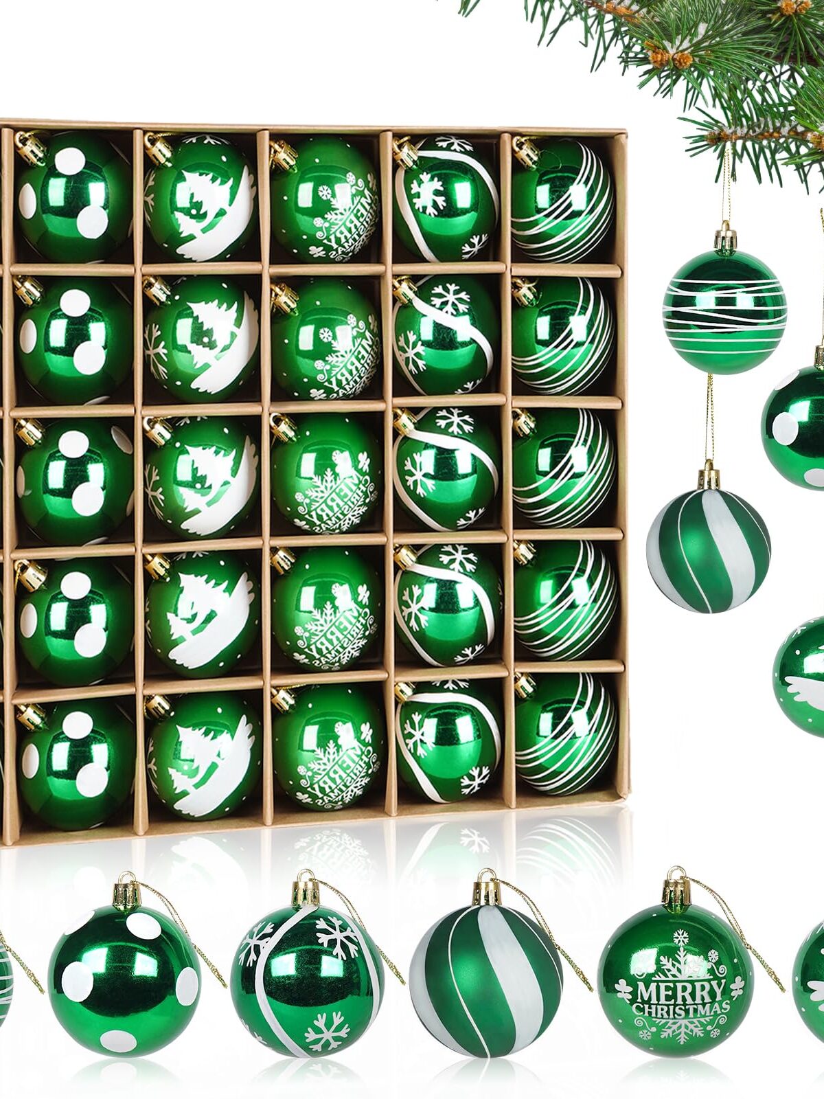 NEW Christmas Ball 30pcs PVC Box-Green,Gold,