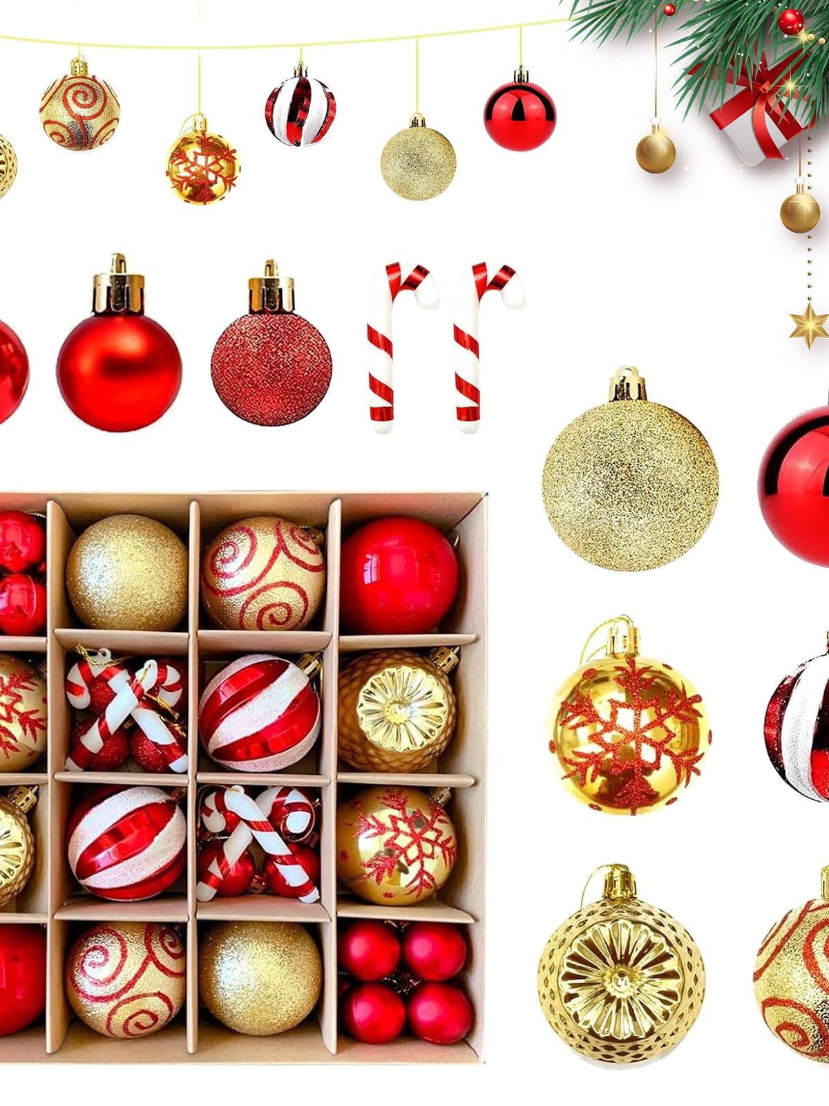 NEW Christmas Ball 40pcs Gift Box - Red-Gold 6cm