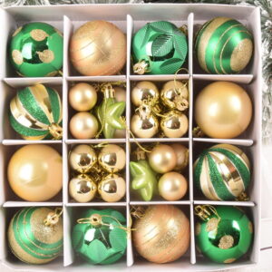 NEW Christmas Ball 42pcs Gift Box,Green&Gold 3- 6cm