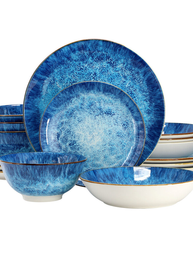 NEW Gibson Elite Priya Reactive Glaze Dinner Set Blue 16pcs