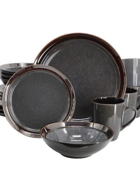 NEW Gibson Elite Priya Reactive Glaze Dinner Set Grey 16pcs