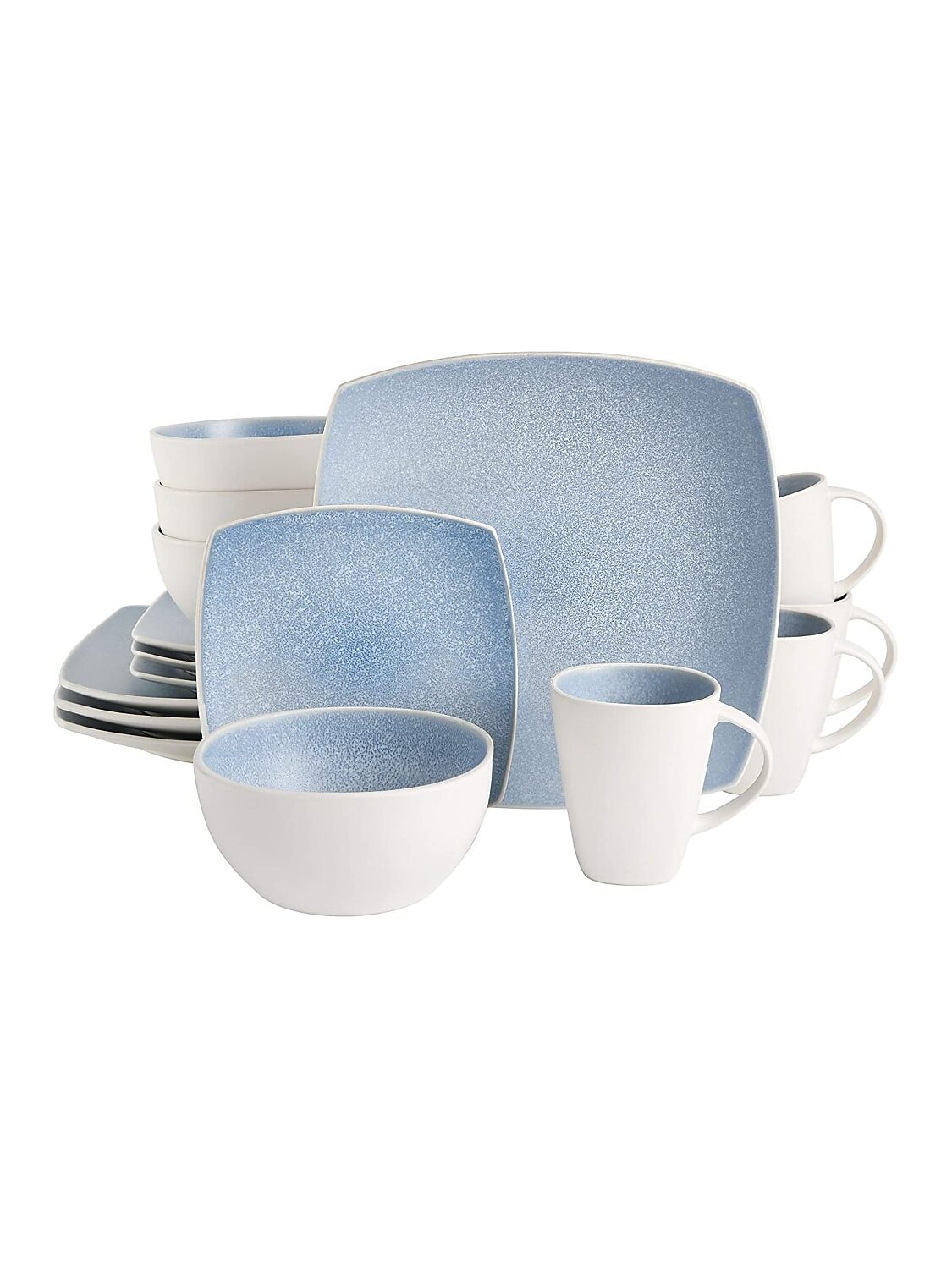NEW Gibson Elite Soho Lounge Soft Square Dinnerware Set Aqua Blue 16pcs