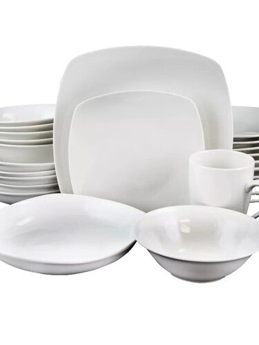 NEW Gibson Snowscape Stackable Dinnerware Set White 12pcs
