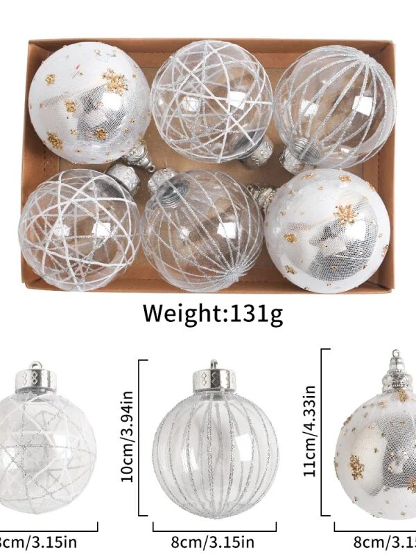 NEW Shiney Xmas Balls Decor 8cm-6pc Pk