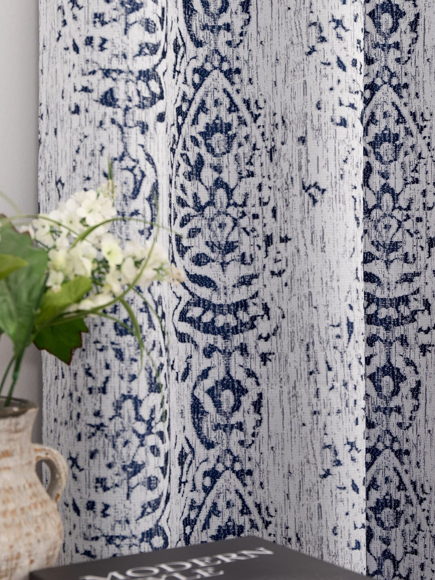 Nora Navy Jacquard Curtain 54 X 84"