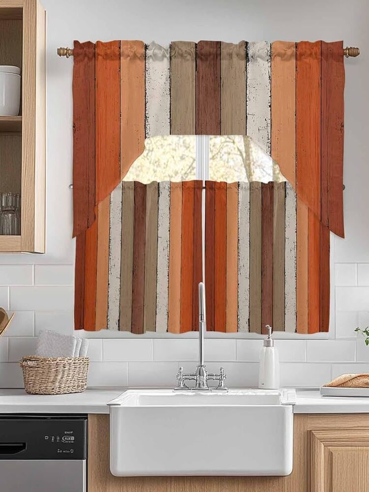 Orange 3 pc kitchen curtains assorted Kitchen Curtain Set 3-Pc, Orange 1-Swag