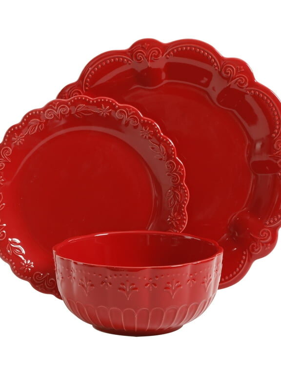 Pioneer Woman Betsy Dinnerware Set Red 12pc
