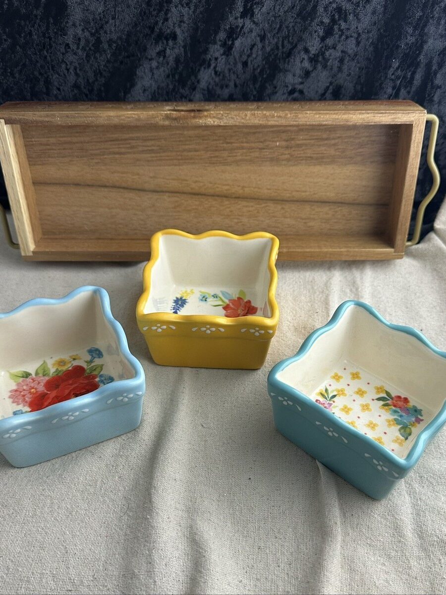 Pioneer Woman Floral Medley Condiment Set With Tray 4pc