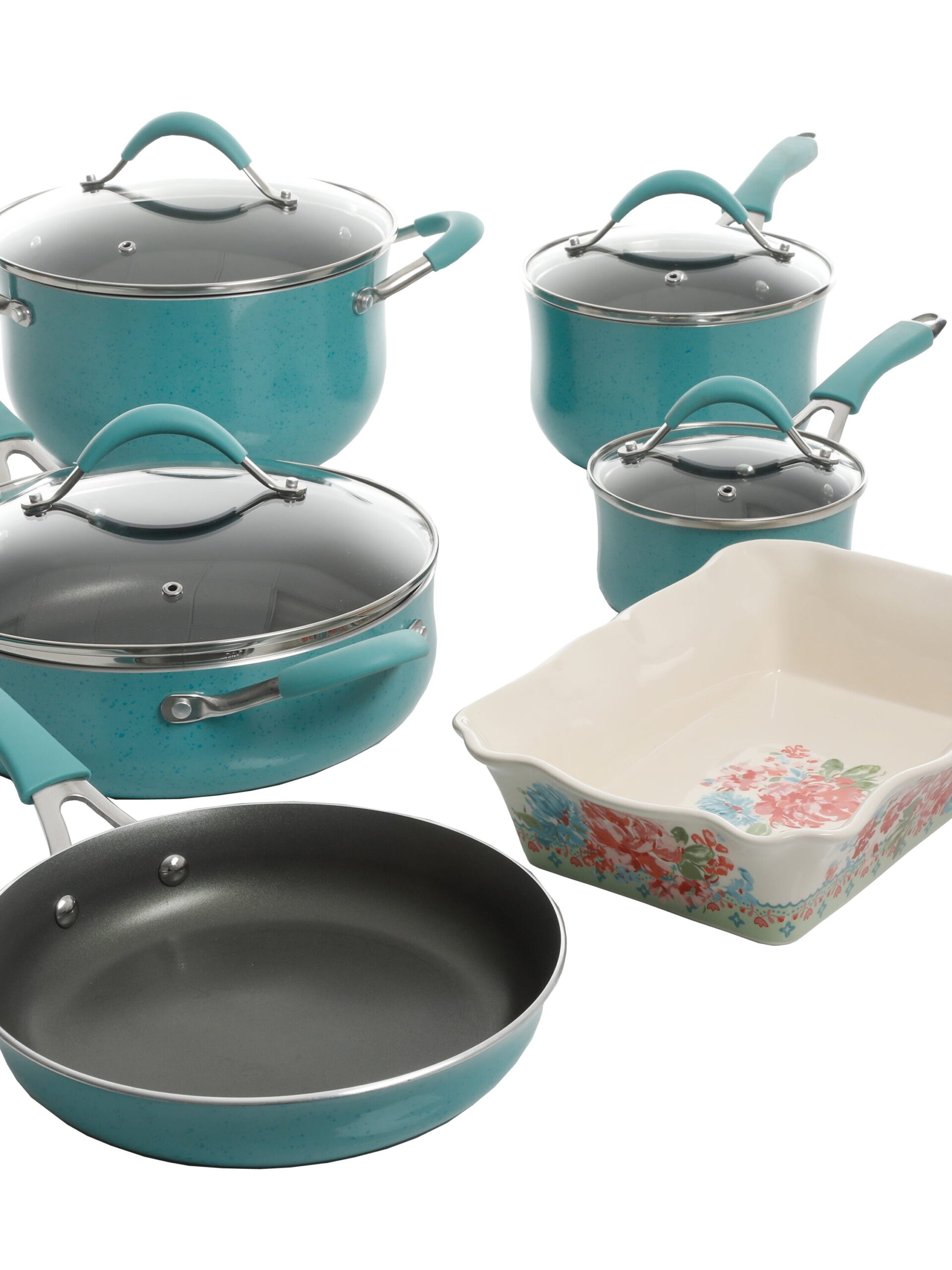 Pioneer Woman Frontier Speckle Aluminum Pot Set Turquoise 10pcs