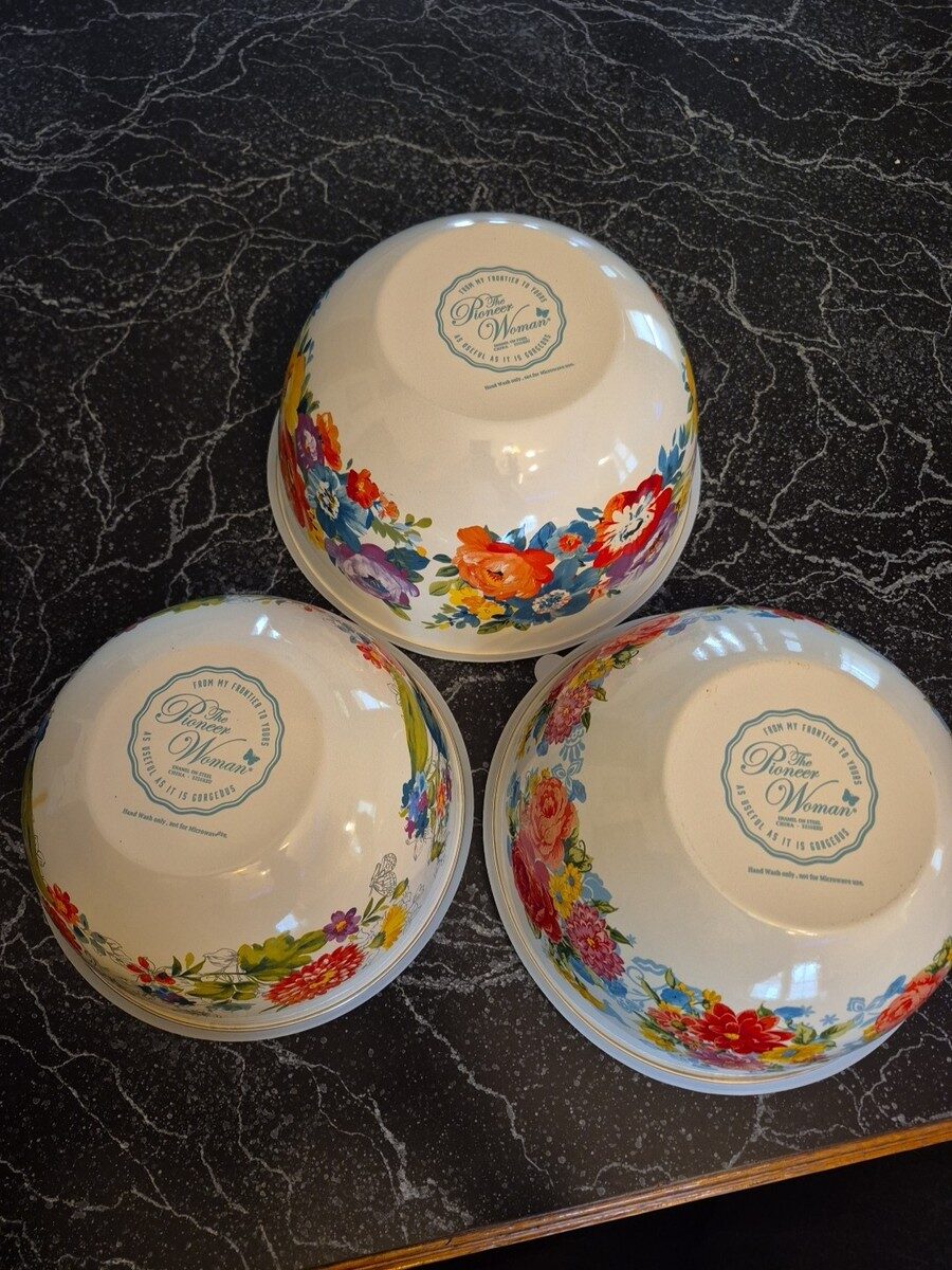 Pioneer Woman Sweet Romance Enamel On Steel Mixing Bowl Set 3pcs