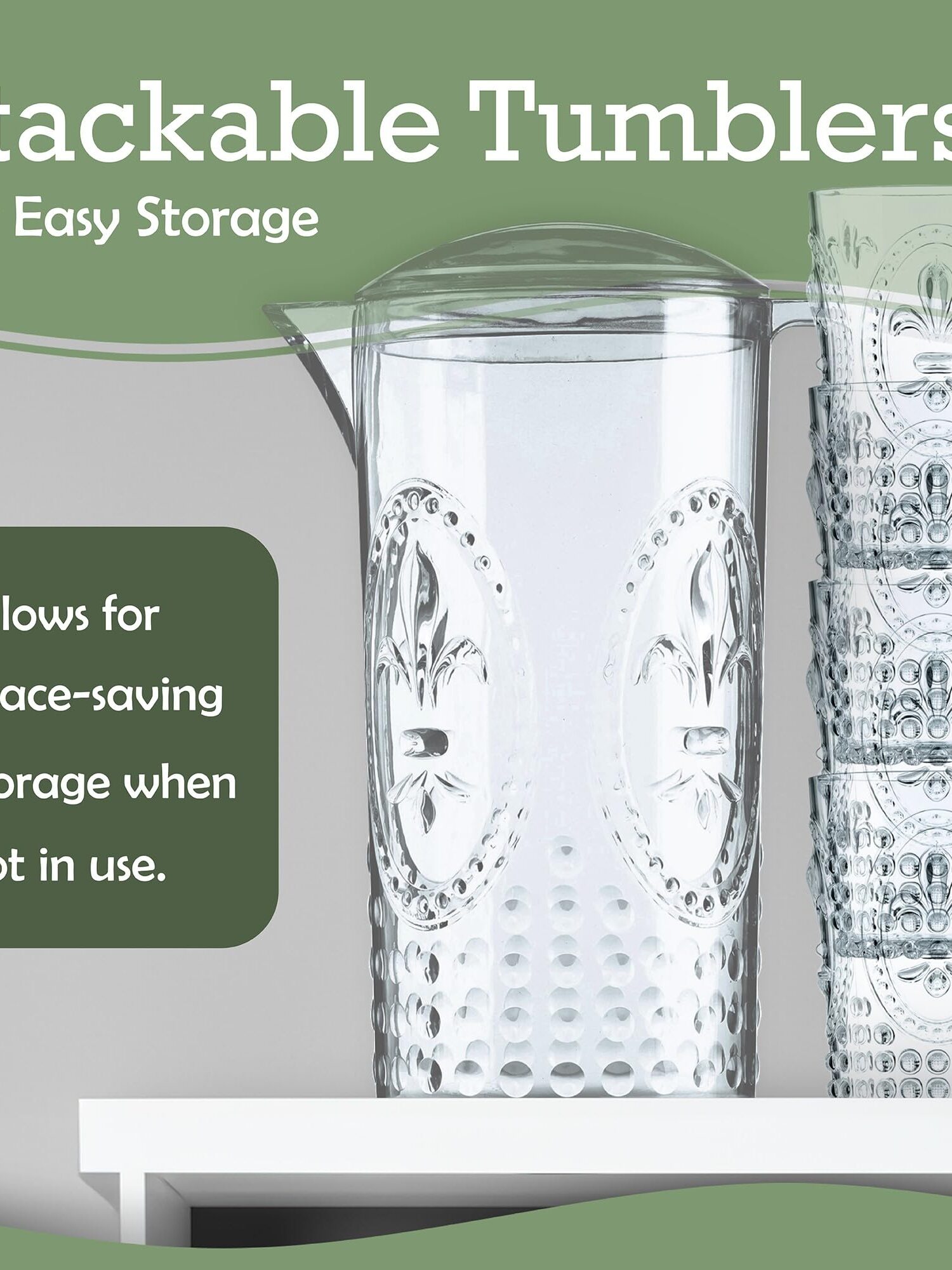 Plastic Jug and Matching Tumblers Set Printed Design