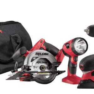 Skil 4-Tool Set w Bag, USB, Charger 20V Drill Driver, Recip.Saw, CircSaw, LED Li