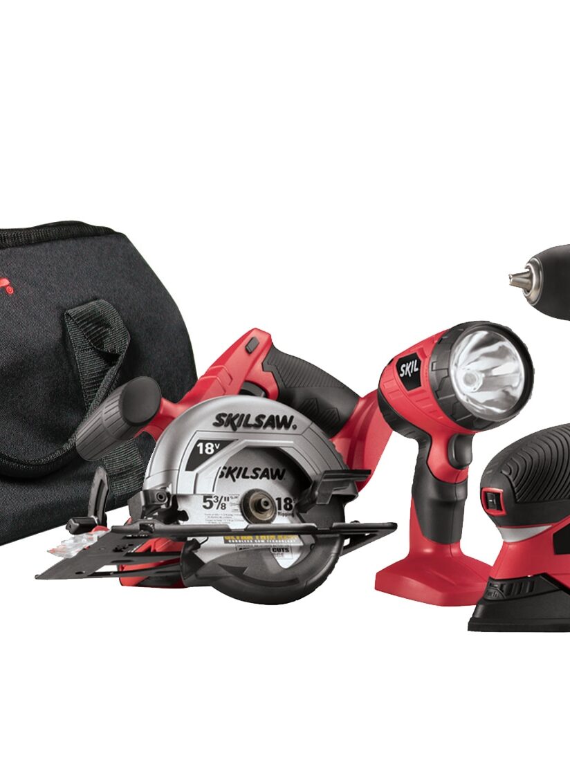 Skil 4-Tool Set w Bag, USB, Charger 20V Drill Driver, Recip.Saw, CircSaw, LED Li